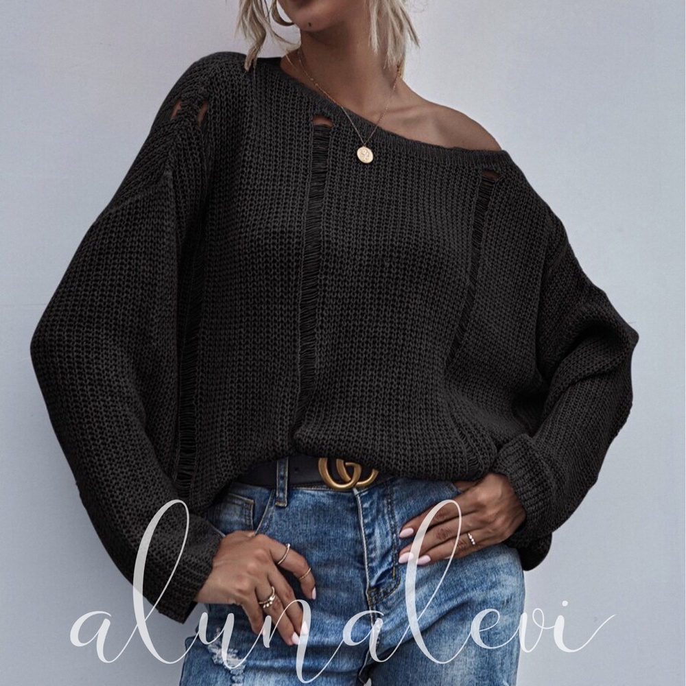 greydistressed oversized knit sweater - Picture 2 of 8